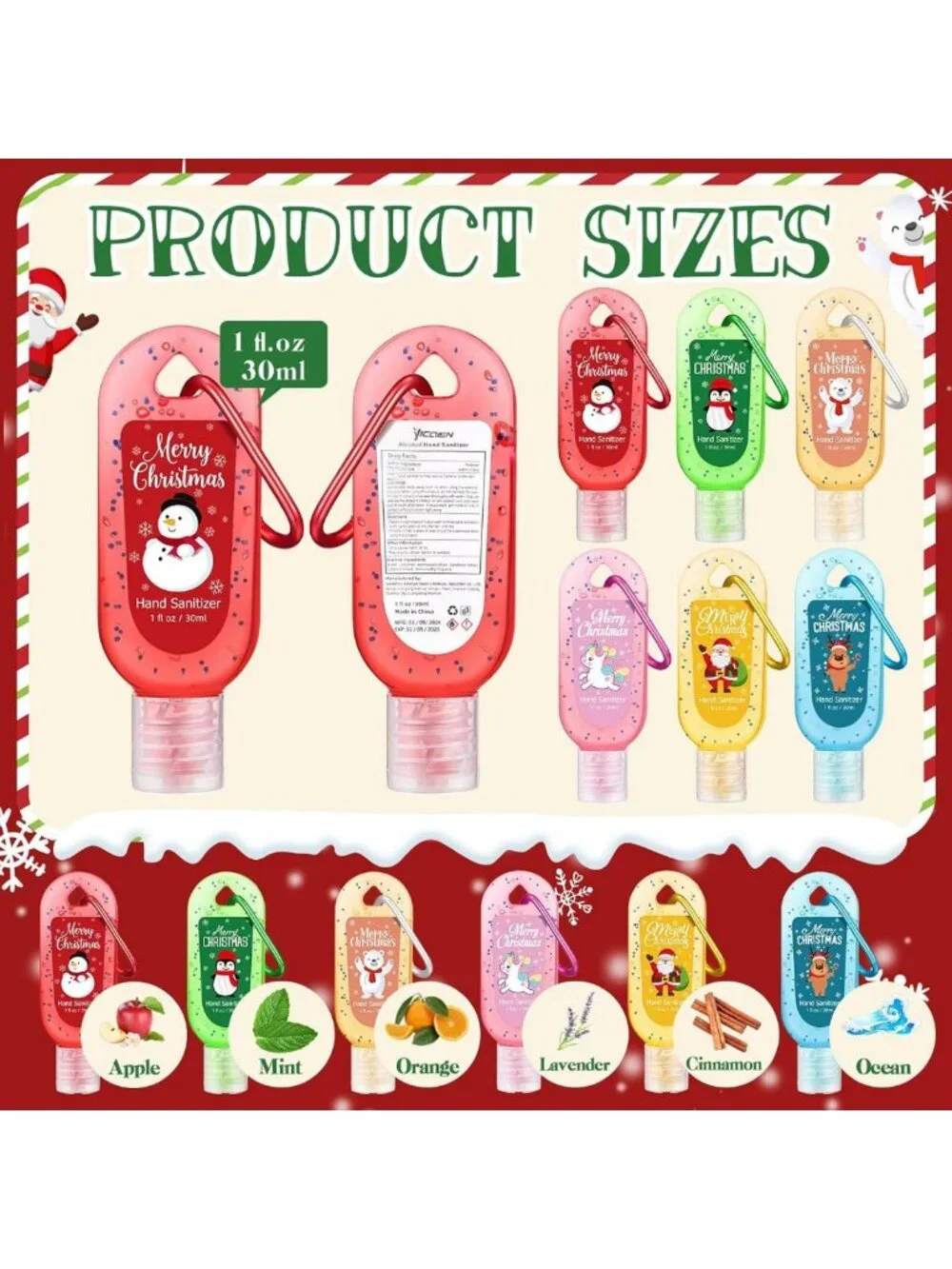 24 Pcs Mini Hand Sanitizer Keychain 1oz - Holiday Party Favors & Gifts